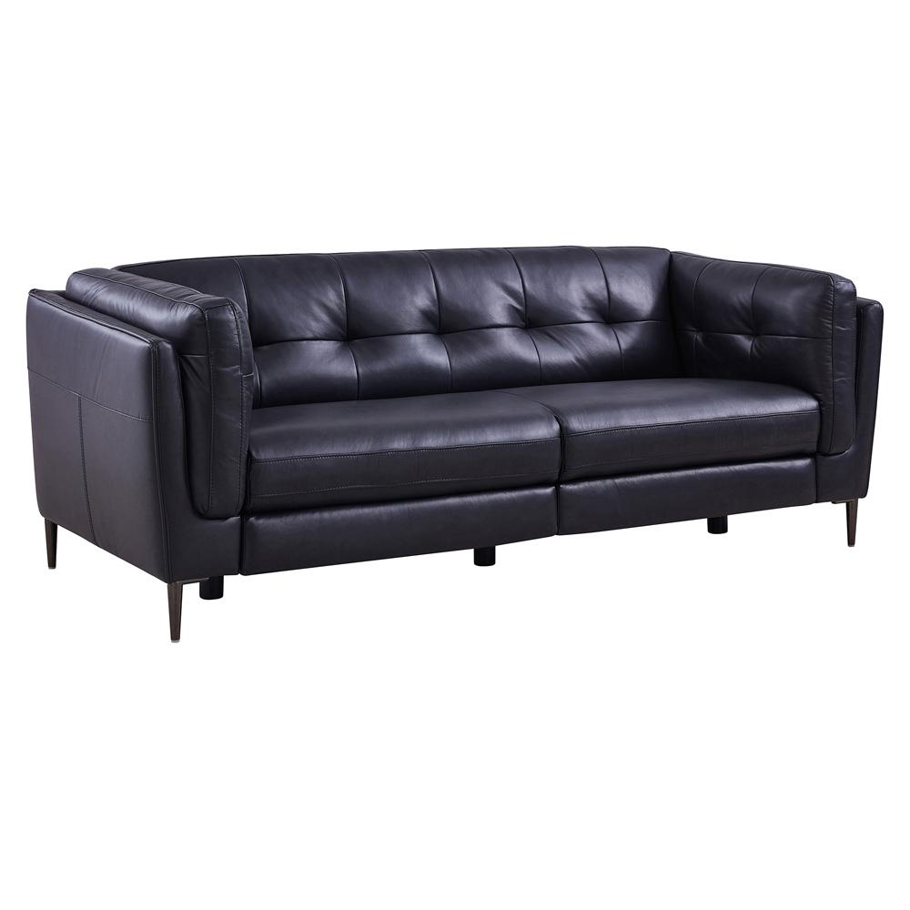 Armen Living - Primrose Contemporary Sofa in Dark Metal Finish and Navy Genuine Leather - LCPR3NV veiw 1
