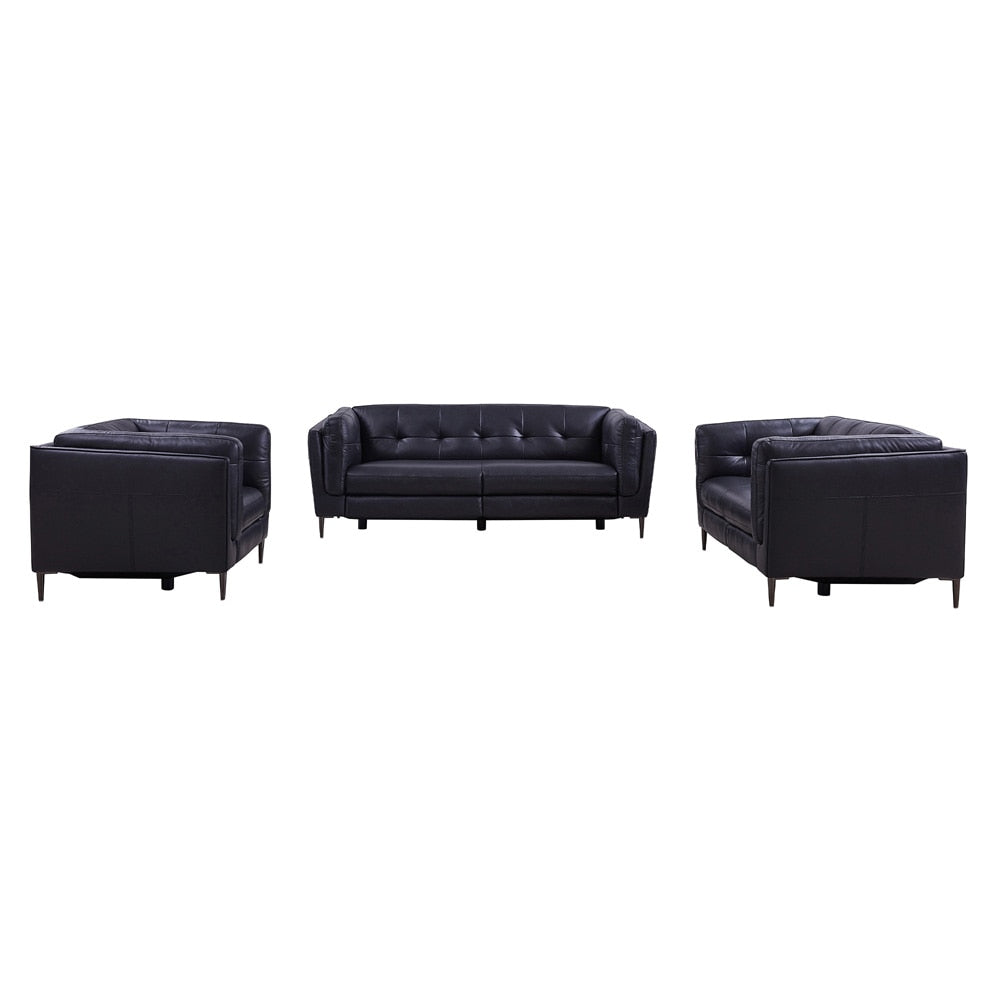 Armen Living - Primrose Contemporary Sofa in Dark Metal Finish and Navy Genuine Leather - LCPR3NV veiw 7