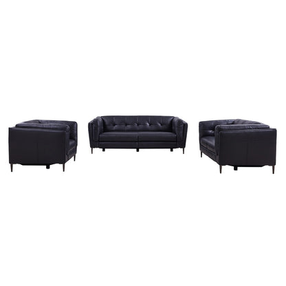 Armen Living - Primrose Contemporary Sofa in Dark Metal Finish and Navy Genuine Leather - LCPR3NV veiw 7