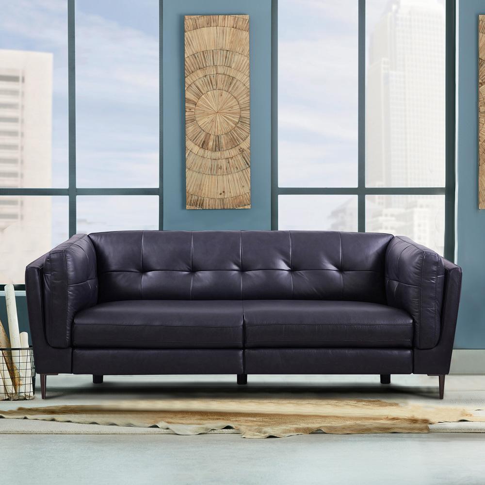 Armen Living - Primrose Contemporary Sofa in Dark Metal Finish and Navy Genuine Leather - LCPR3NV veiw 8