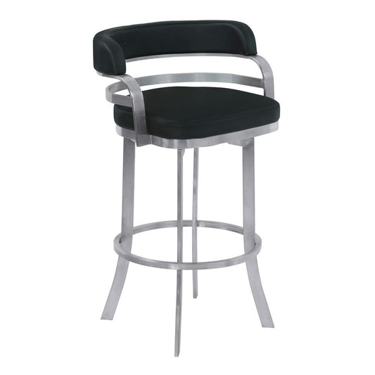 Armen Living - Prinz 26in Counter Height Swivel Black Faux Leather and Brushed Stainless Steel Bar Stool - LCPRBABLBS26 veiw 1