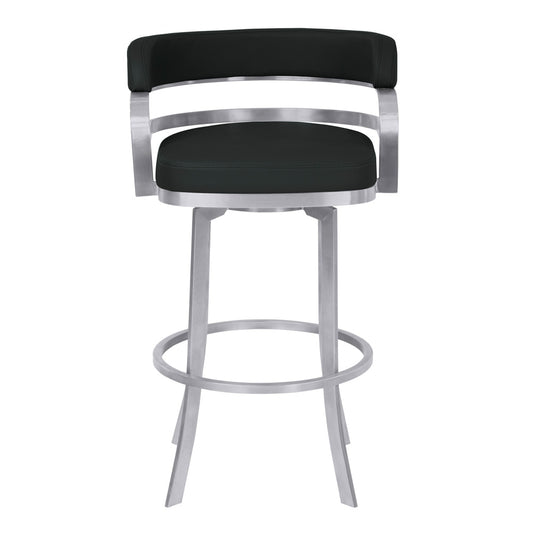 Armen Living - Prinz 26in Counter Height Swivel Black Faux Leather and Brushed Stainless Steel Bar Stool - LCPRBABLBS26 veiw 2