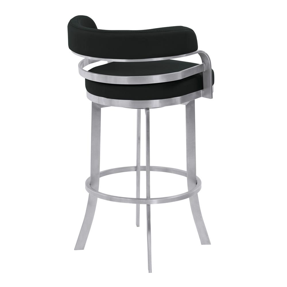 Armen Living - Prinz 26in Counter Height Swivel Black Faux Leather and Brushed Stainless Steel Bar Stool - LCPRBABLBS26 veiw 3