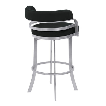 Armen Living - Prinz 26in Counter Height Swivel Black Faux Leather and Brushed Stainless Steel Bar Stool - LCPRBABLBS26 veiw 3