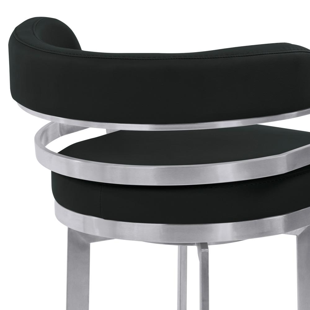 Armen Living - Prinz 26in Counter Height Swivel Black Faux Leather and Brushed Stainless Steel Bar Stool - LCPRBABLBS26 veiw 4
