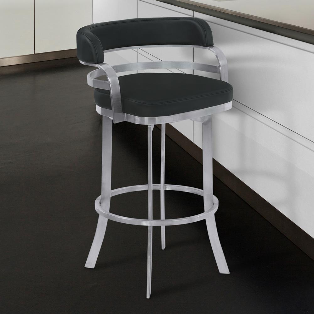 Armen Living - Prinz 26in Counter Height Swivel Black Faux Leather and Brushed Stainless Steel Bar Stool - LCPRBABLBS26 veiw 6