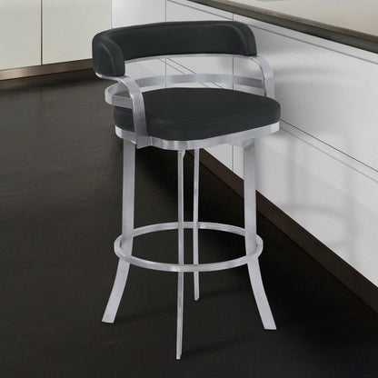 Armen Living - Prinz 26in Counter Height Swivel Black Faux Leather and Brushed Stainless Steel Bar Stool - LCPRBABLBS26 veiw 6