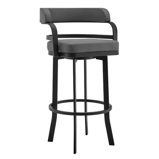Armen Living - Prinz 26in Counter Height Swivel Grey Faux Leather and Black Metal Bar Stool - LCPRBAGRBL26 veiw 1