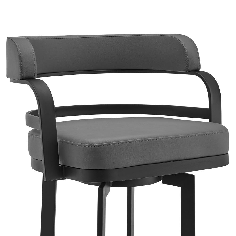 Armen Living - Prinz 26in Counter Height Swivel Grey Faux Leather and Black Metal Bar Stool - LCPRBAGRBL26 veiw 3