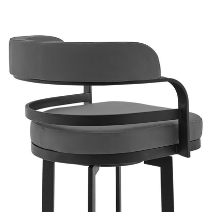 Armen Living - Prinz 26in Counter Height Swivel Grey Faux Leather and Black Metal Bar Stool - LCPRBAGRBL26 veiw 4