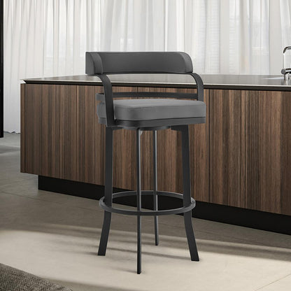 Armen Living - Prinz 26in Counter Height Swivel Grey Faux Leather and Black Metal Bar Stool - LCPRBAGRBL26 veiw 6