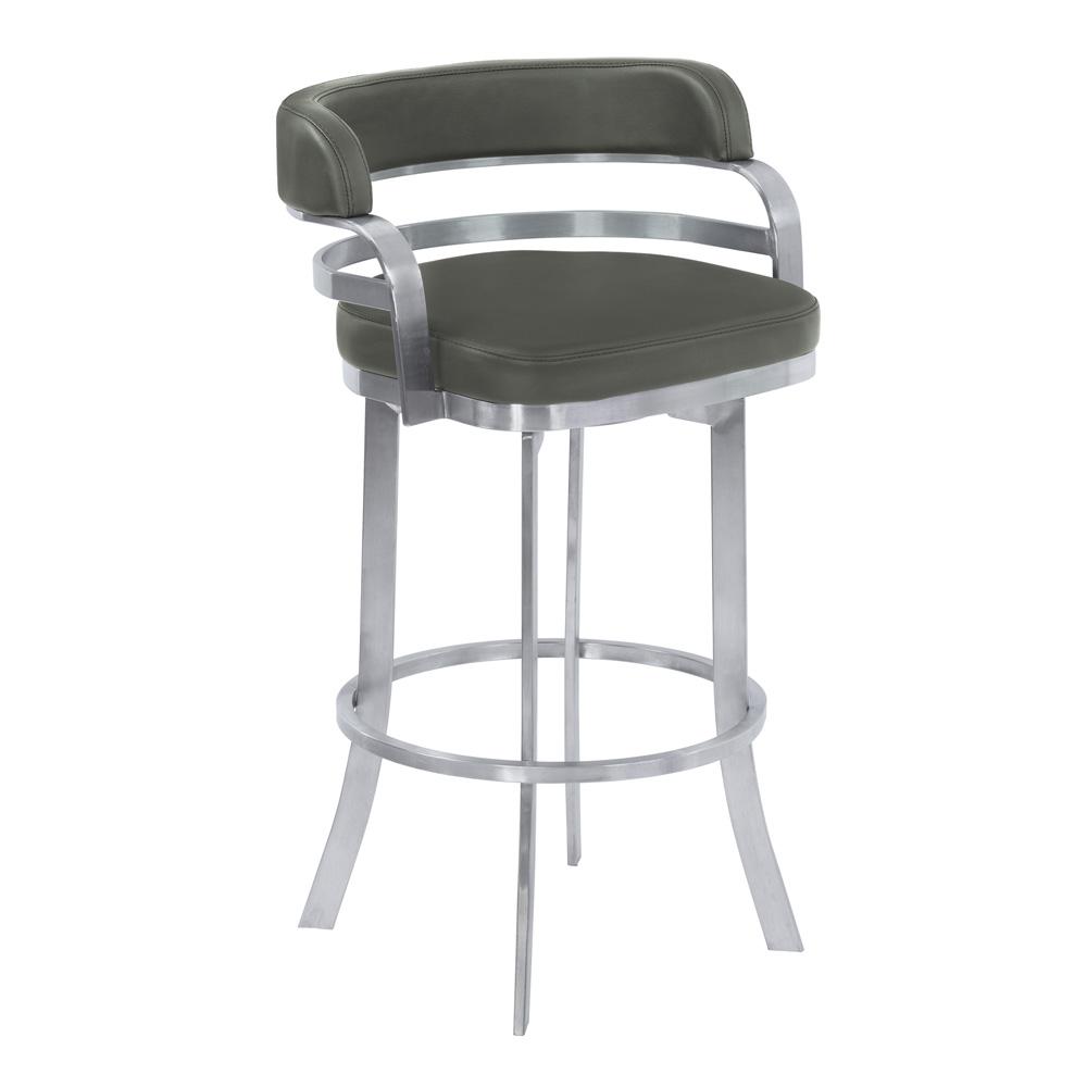 Armen Living  - Prinz 26in Counter Height Swivel Grey Faux Leather and Brushed Stainless Steel Bar Stool - LCPRBAGRBS26 veiw 1