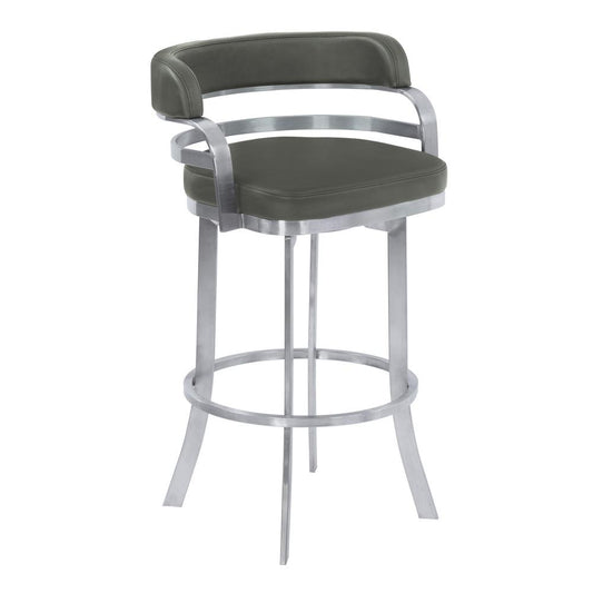 Armen Living  - Prinz 26in Counter Height Swivel Grey Faux Leather and Brushed Stainless Steel Bar Stool - LCPRBAGRBS26 veiw 1