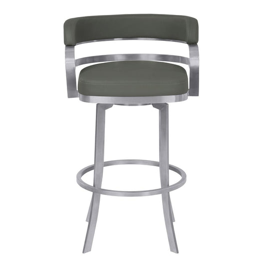 Armen Living  - Prinz 26in Counter Height Swivel Grey Faux Leather and Brushed Stainless Steel Bar Stool - LCPRBAGRBS26 veiw 2