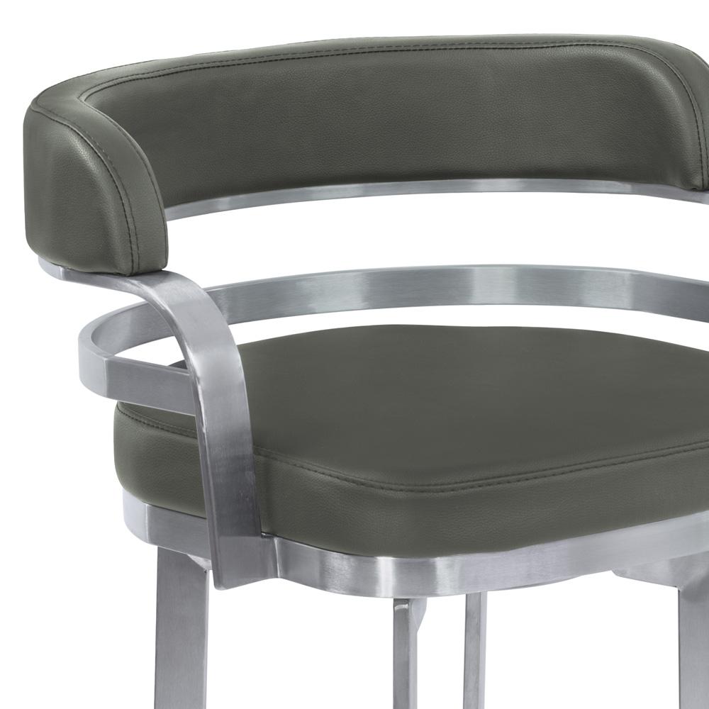 Armen Living  - Prinz 26in Counter Height Swivel Grey Faux Leather and Brushed Stainless Steel Bar Stool - LCPRBAGRBS26 veiw 4