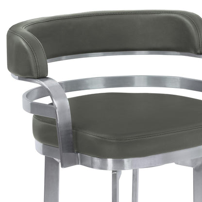 Armen Living  - Prinz 26in Counter Height Swivel Grey Faux Leather and Brushed Stainless Steel Bar Stool - LCPRBAGRBS26 veiw 4