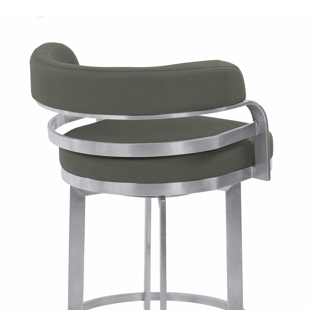 Armen Living  - Prinz 26in Counter Height Swivel Grey Faux Leather and Brushed Stainless Steel Bar Stool - LCPRBAGRBS26 veiw 5
