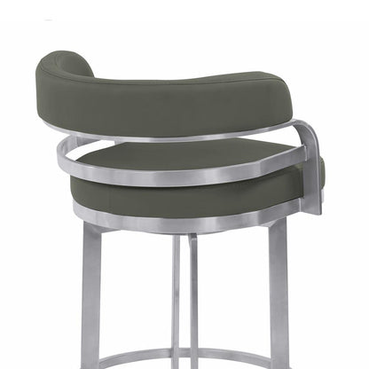 Armen Living  - Prinz 26in Counter Height Swivel Grey Faux Leather and Brushed Stainless Steel Bar Stool - LCPRBAGRBS26 veiw 5