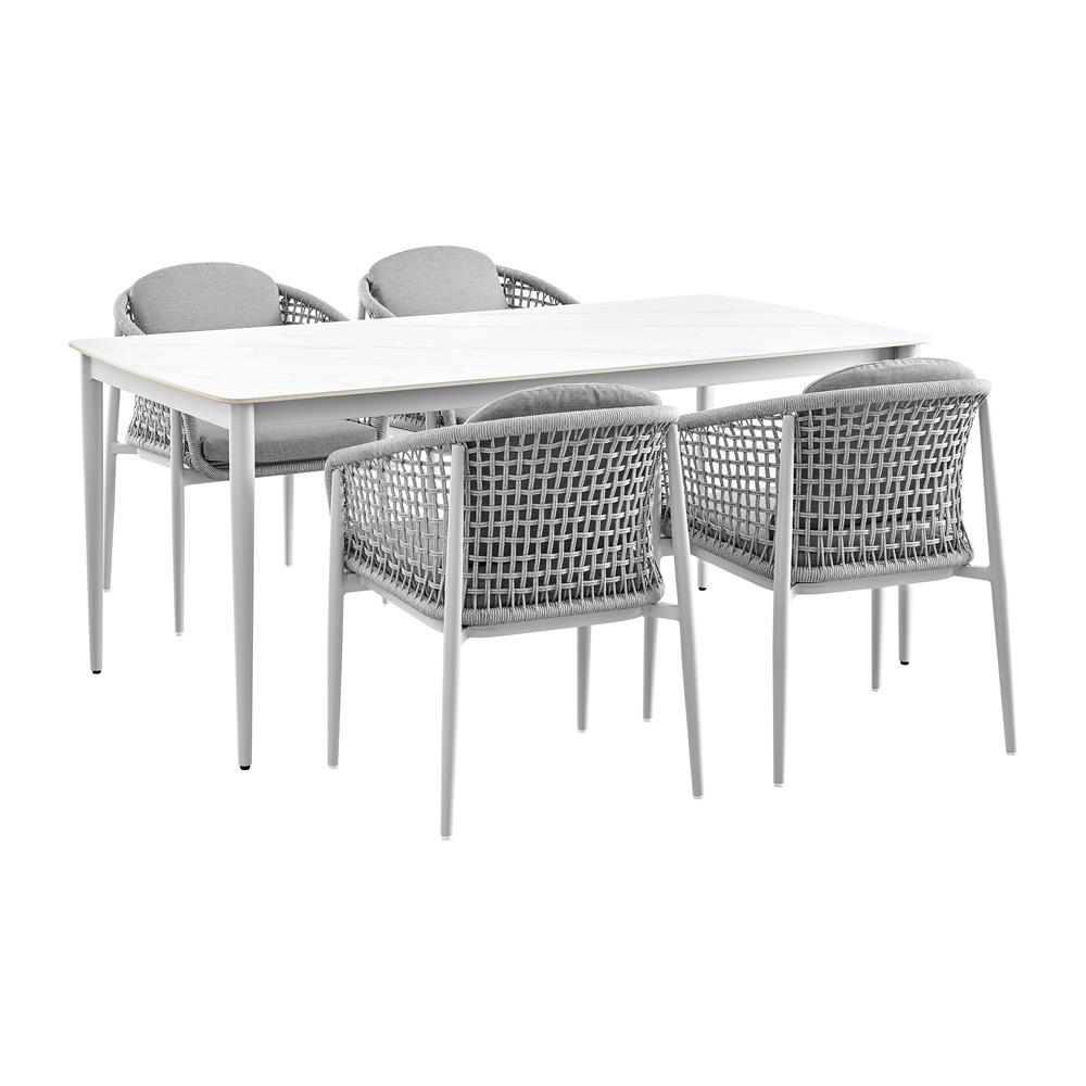 Armen Living - Rhodes Outdoor Patio 5 Piece Dining Set in Aluminum with Sintered Stone and Gray Cushions - SETODRH5GRY veiw 1