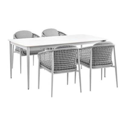Armen Living - Rhodes Outdoor Patio 5 Piece Dining Set in Aluminum with Sintered Stone and Gray Cushions - SETODRH5GRY veiw 1