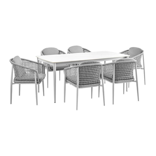 Armen Living - Rhodes Outdoor Patio 7 Piece Dining Set in Aluminum with Sintered Stone and Gray Cushions - SETODRH7GRY veiw 1