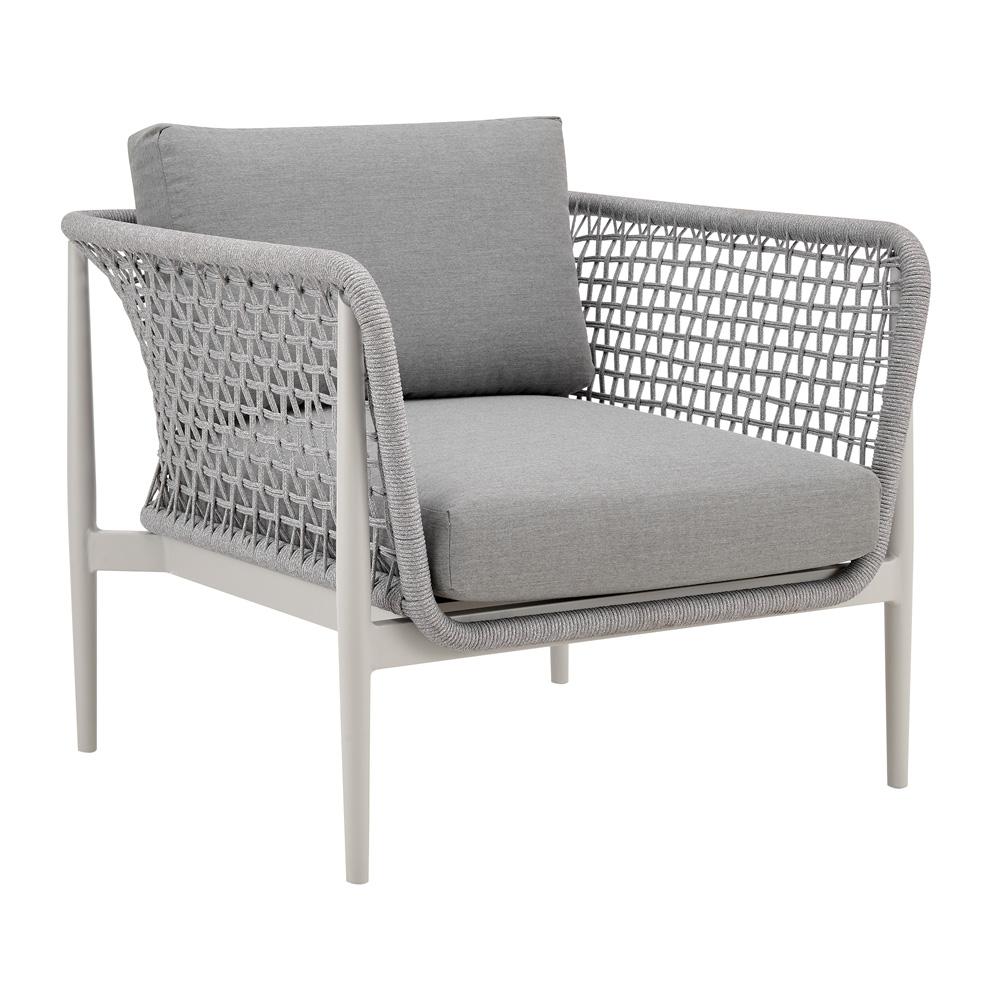 Armen Living - Rhodes Outdoor Patio Armchair in Aluminum with Light Gray Rope and Cushions - LCRHCHLGRY veiw 1