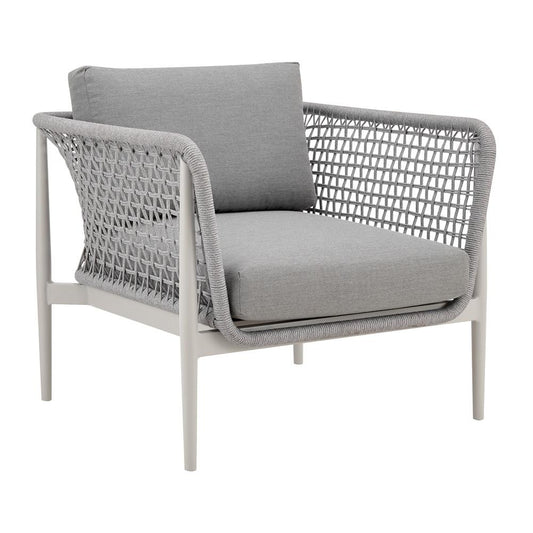 Armen Living - Rhodes Outdoor Patio Armchair in Aluminum with Light Gray Rope and Cushions - LCRHCHLGRY veiw 1