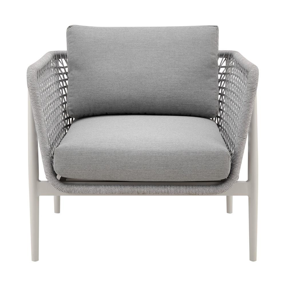 Armen Living - Rhodes Outdoor Patio Armchair in Aluminum with Light Gray Rope and Cushions - LCRHCHLGRY veiw 2