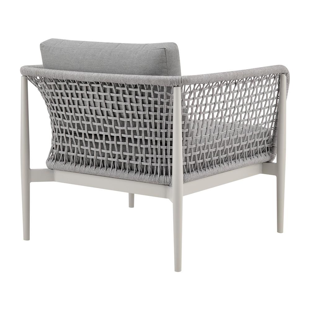Armen Living - Rhodes Outdoor Patio Armchair in Aluminum with Light Gray Rope and Cushions - LCRHCHLGRY veiw 3