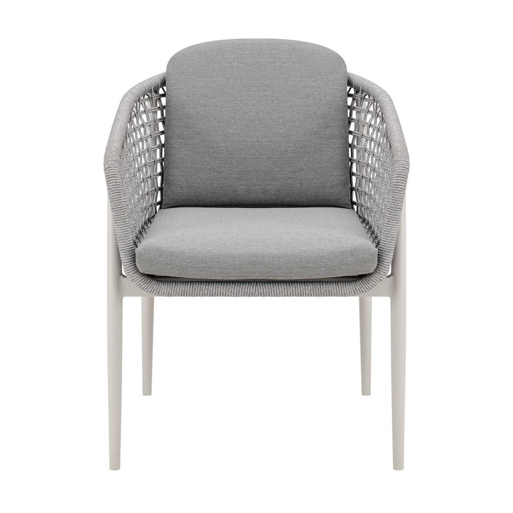Armen Living - Rhodes Outdoor Patio Dining Chair in Aluminum with Light Gray Rope and Cushions - Set of 2 - LCRHSILGRY veiw 3