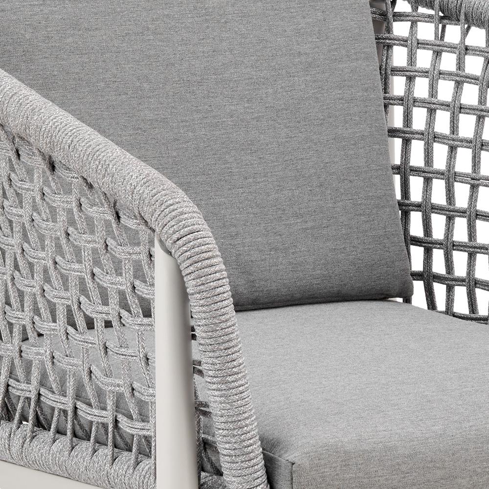 Armen Living - Rhodes Outdoor Patio Dining Chair in Aluminum with Light Gray Rope and Cushions - Set of 2 - LCRHSILGRY veiw 6