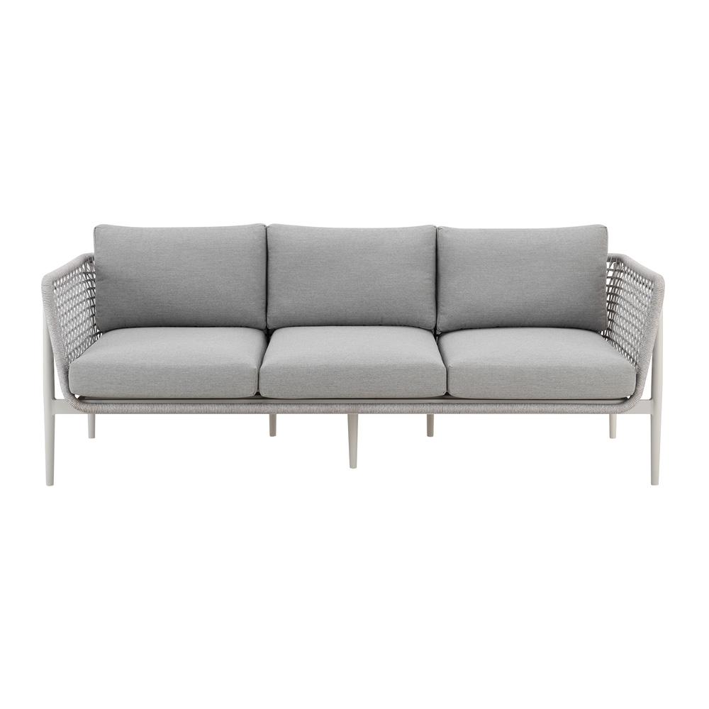Armen Living - Rhodes Outdoor Patio Sofa in Aluminum with Light Gray Rope and Cushions - LCRHSOLGRY veiw 1