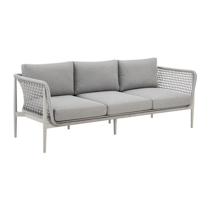 Armen Living - Rhodes Outdoor Patio Sofa in Aluminum with Light Gray Rope and Cushions - LCRHSOLGRY veiw 2