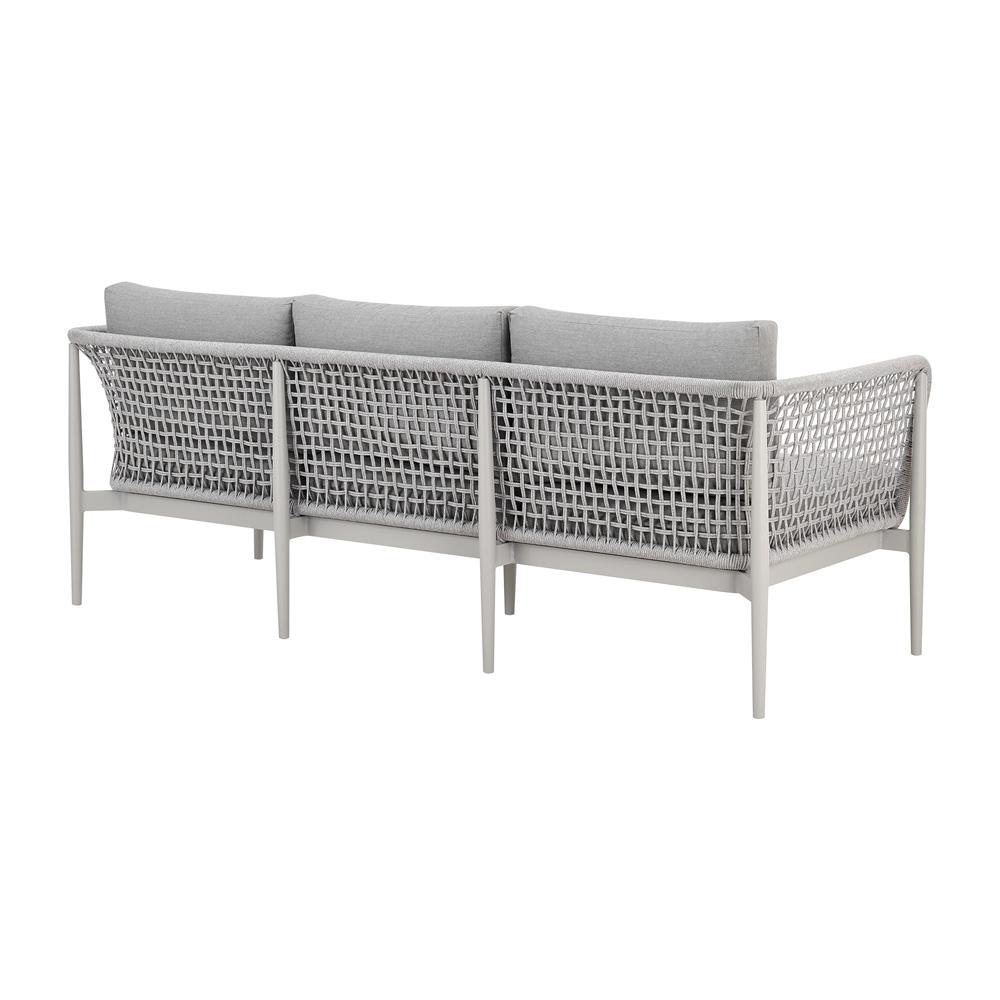 Armen Living - Rhodes Outdoor Patio Sofa in Aluminum with Light Gray Rope and Cushions - LCRHSOLGRY veiw 3