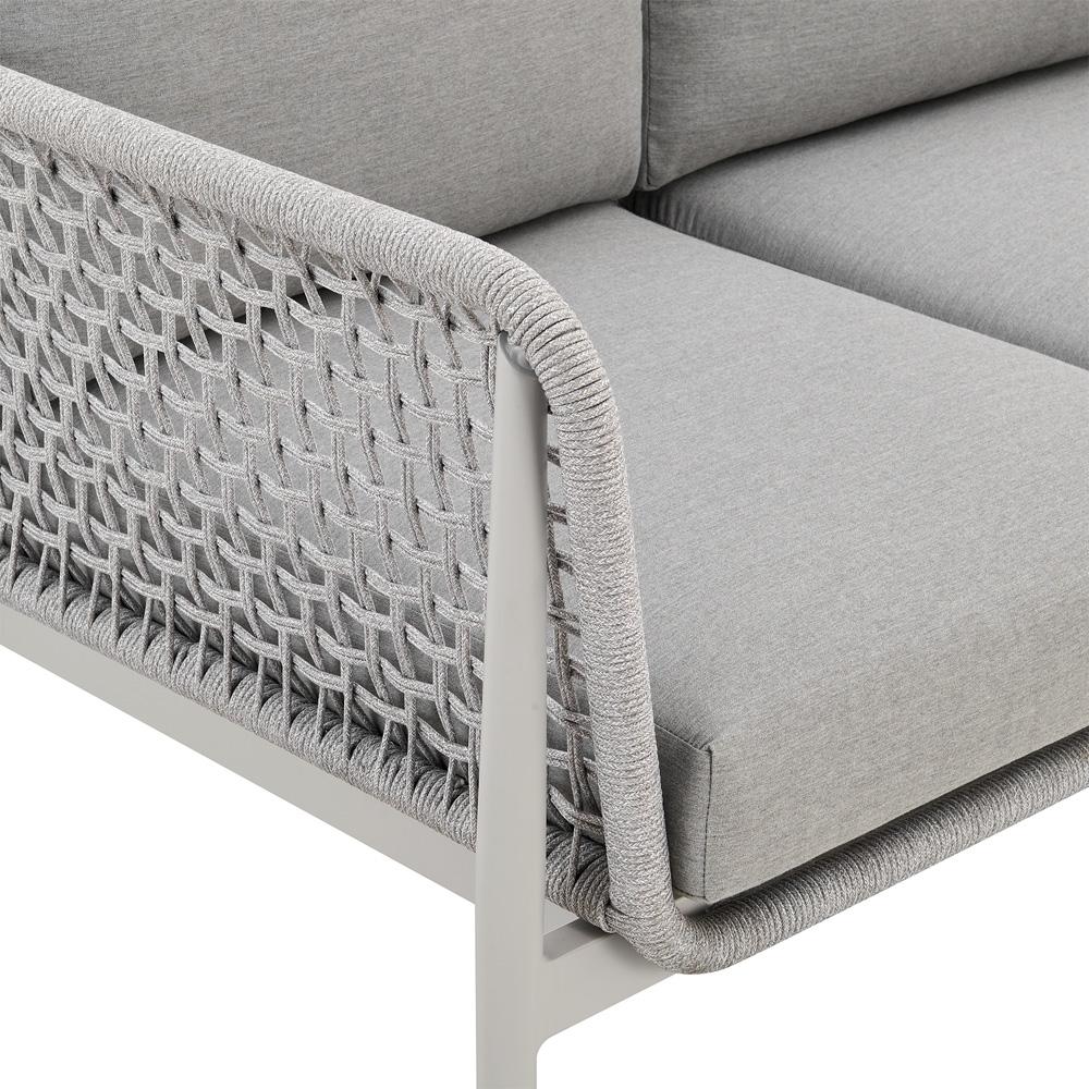 Armen Living - Rhodes Outdoor Patio Sofa in Aluminum with Light Gray Rope and Cushions - LCRHSOLGRY veiw 6