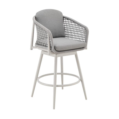 Armen Living - Rhodes Outdoor Patio Swivel Bar Stool in Aluminum with Light Gray Rope and Cushions - LCRHBALGRY30 veiw 1
