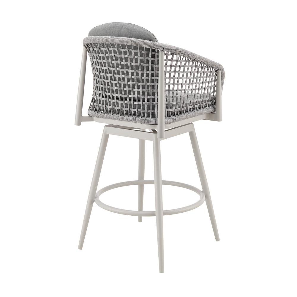 Armen Living - Rhodes Outdoor Patio Swivel Bar Stool in Aluminum with Light Gray Rope and Cushions - LCRHBALGRY30 veiw 3