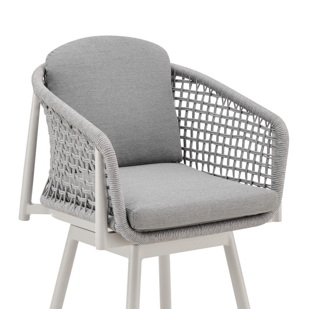Armen Living - Rhodes Outdoor Patio Swivel Bar Stool in Aluminum with Light Gray Rope and Cushions - LCRHBALGRY30 veiw 4