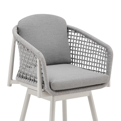 Armen Living - Rhodes Outdoor Patio Swivel Bar Stool in Aluminum with Light Gray Rope and Cushions - LCRHBALGRY30 veiw 4