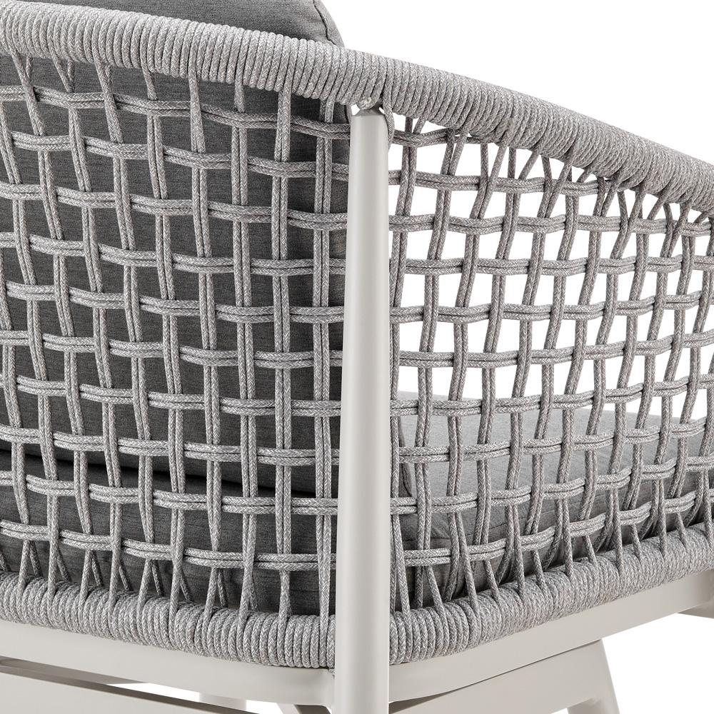 Armen Living - Rhodes Outdoor Patio Swivel Bar Stool in Aluminum with Light Gray Rope and Cushions - LCRHBALGRY30 veiw 6