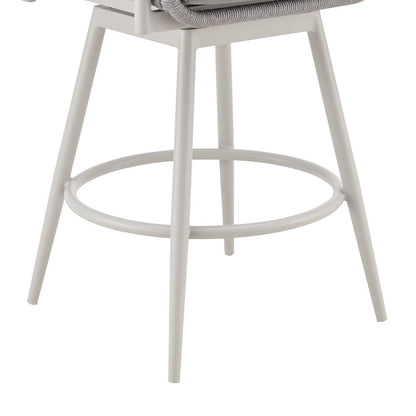 Armen Living - Rhodes Outdoor Patio Swivel Bar Stool in Aluminum with Light Gray Rope and Cushions - LCRHBALGRY30 veiw 7