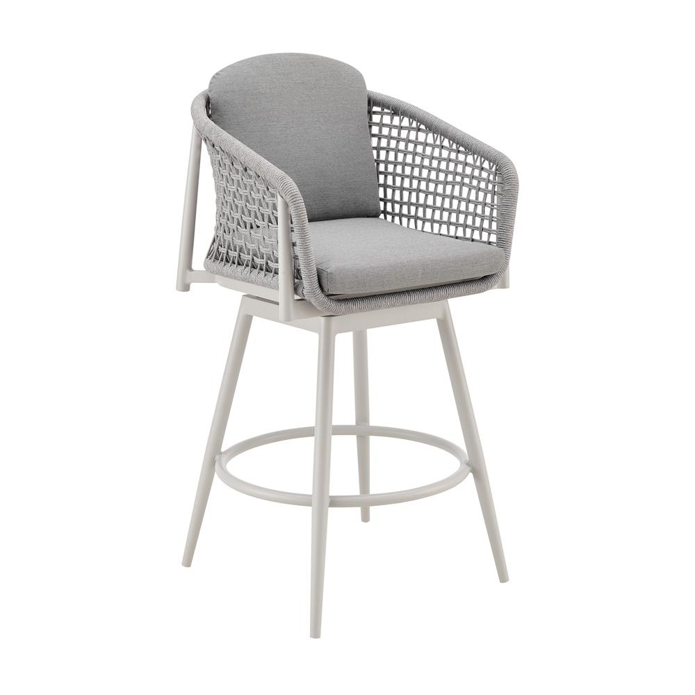 Armen Living - Rhodes Outdoor Patio Swivel Counter Stool in Aluminum with Light Gray Rope and Cushions - LCRHBALGRY26 veiw 1