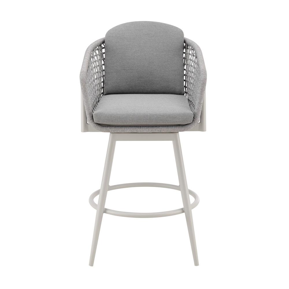 Armen Living - Rhodes Outdoor Patio Swivel Counter Stool in Aluminum with Light Gray Rope and Cushions - LCRHBALGRY26 veiw 2