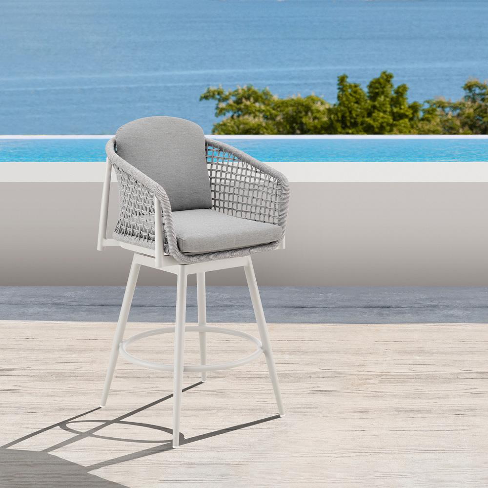 Armen Living - Rhodes Outdoor Patio Swivel Counter Stool in Aluminum with Light Gray Rope and Cushions - LCRHBALGRY26 veiw 8