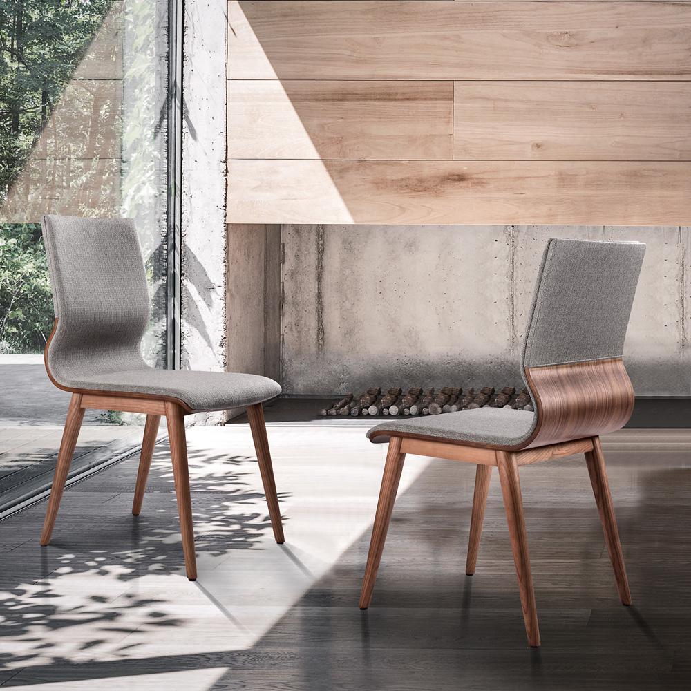 Armen Living - Robin Mid-Century Dining Chair in Walnut Finish and Gray Fabric (Set of 2) - LCRBSIGR veiw 9