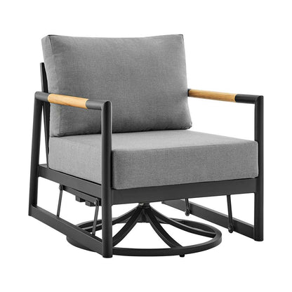 Armen Living - Royal Outdoor Patio Swivel Glider Lounge Chair in Black Aluminum and Teak Wood with Cushions - 840254332539 veiw 1