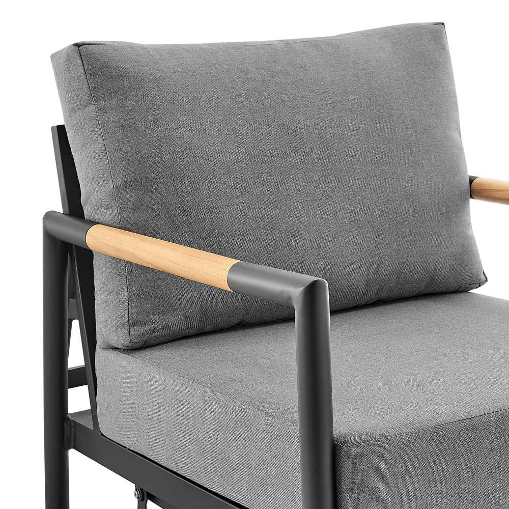 Armen Living - Royal Outdoor Patio Swivel Glider Lounge Chair in Black Aluminum and Teak Wood with Cushions - 840254332539 veiw 5