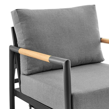 Armen Living - Royal Outdoor Patio Swivel Glider Lounge Chair in Black Aluminum and Teak Wood with Cushions - 840254332539 veiw 5