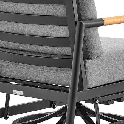 Armen Living - Royal Outdoor Patio Swivel Glider Lounge Chair in Black Aluminum and Teak Wood with Cushions - 840254332539 veiw 6