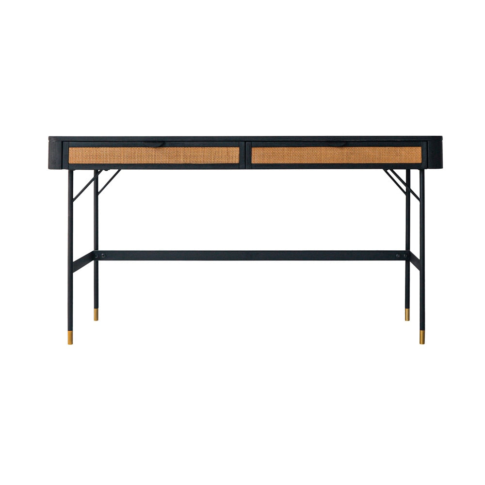 Armen Living - Saratoga 2 Drawer Desk in Black Acacia with Rattan - LCSRDEBL veiw 1